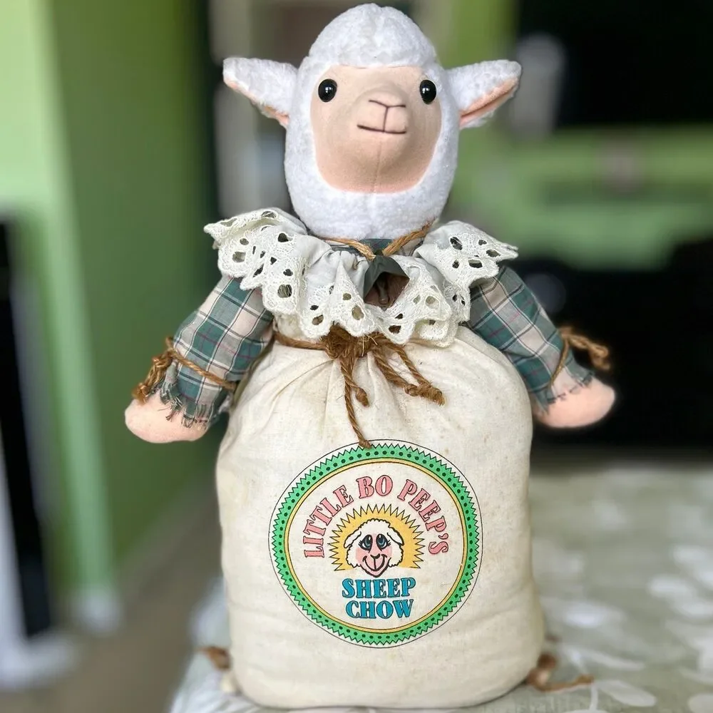 VTG Cottagecore 1994 Little Bo Peep Cattle Bell Collar Sheep Chow Doorstopper - Picture 9 of 12